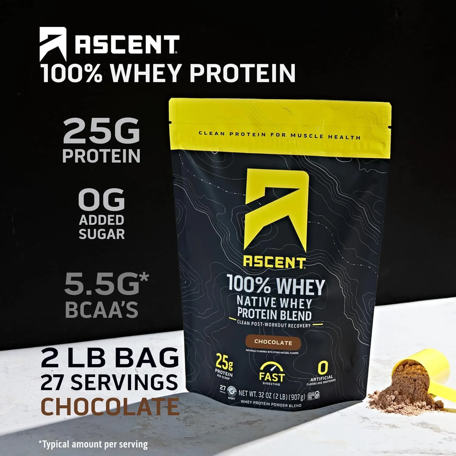 Ascent Ascent 100% Whey Protein Powder - Post Workout - Back View
