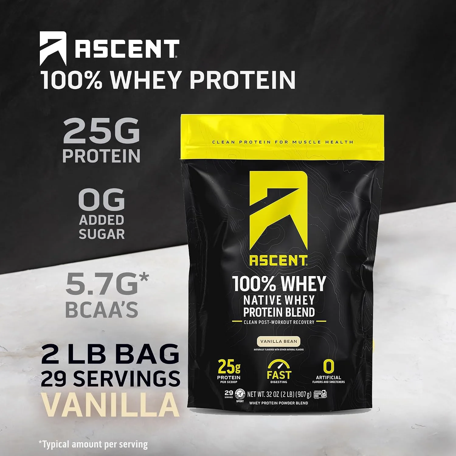 Ascent Ascent 100% Whey Protein Powder - Vanilla Bean - Back View