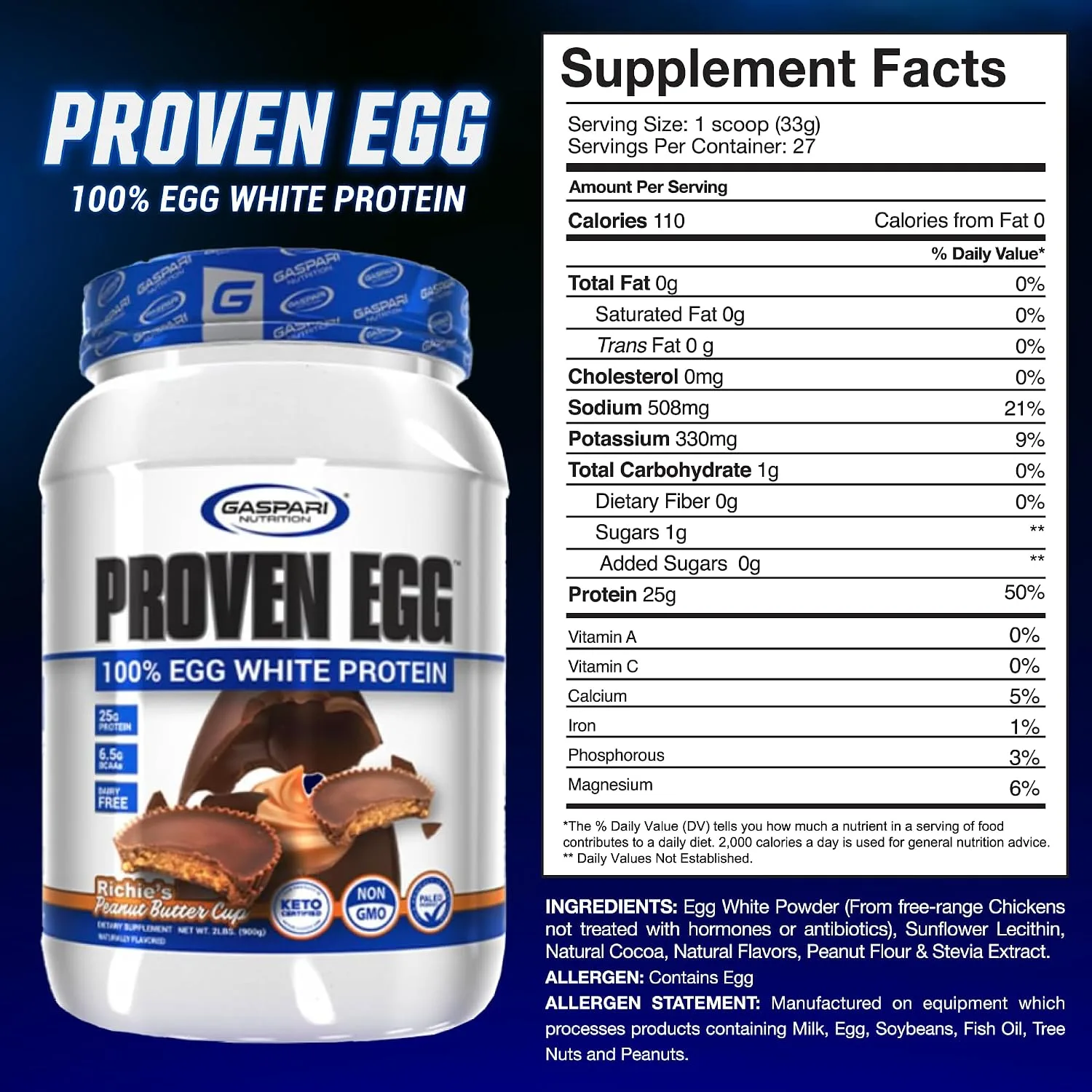 Gaspari Nutrition Gaspari Nutrition Proven Egg White Protein Powder - Back View