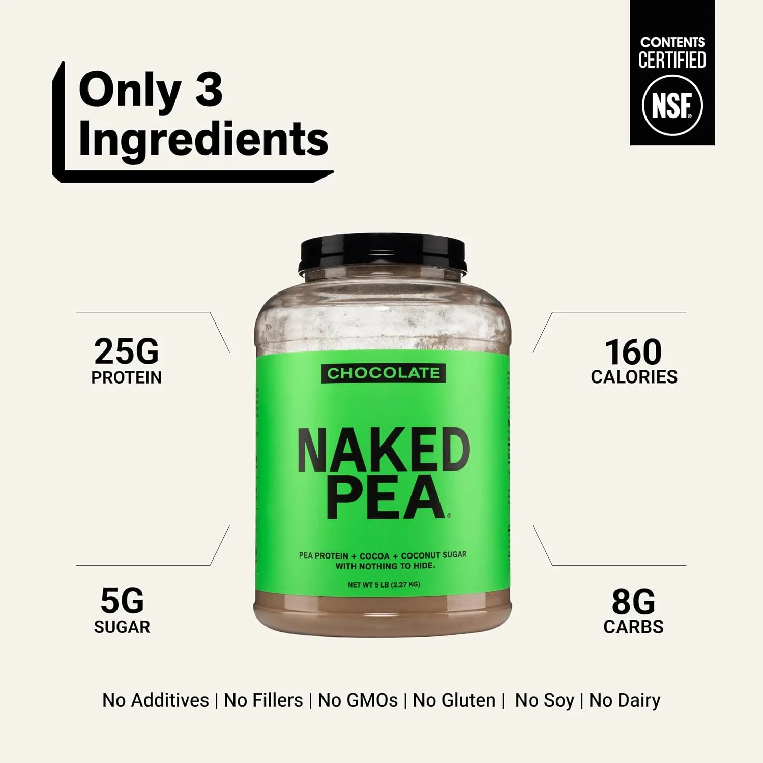Naked Nutrition NAKED Nutrition Chocolate Pea Protein Isolate 5Lb - Back View