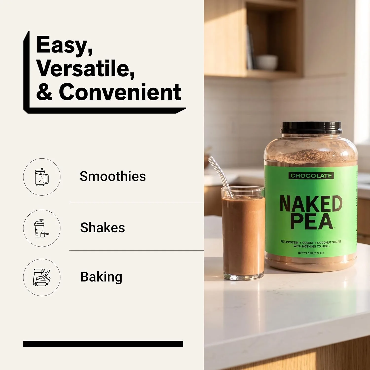 Naked Nutrition NAKED Nutrition Chocolate Pea Protein Isolate 5Lb - Angle View