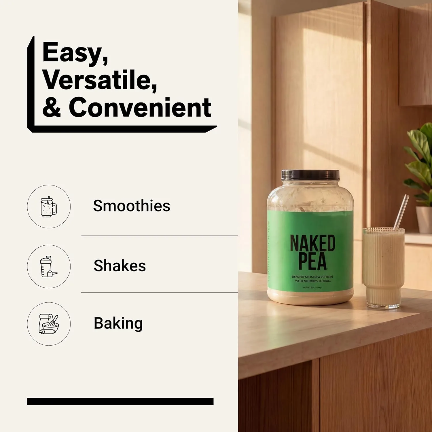 Naked Nutrition NAKED Pea - Pea Protein Powder - Angle View
