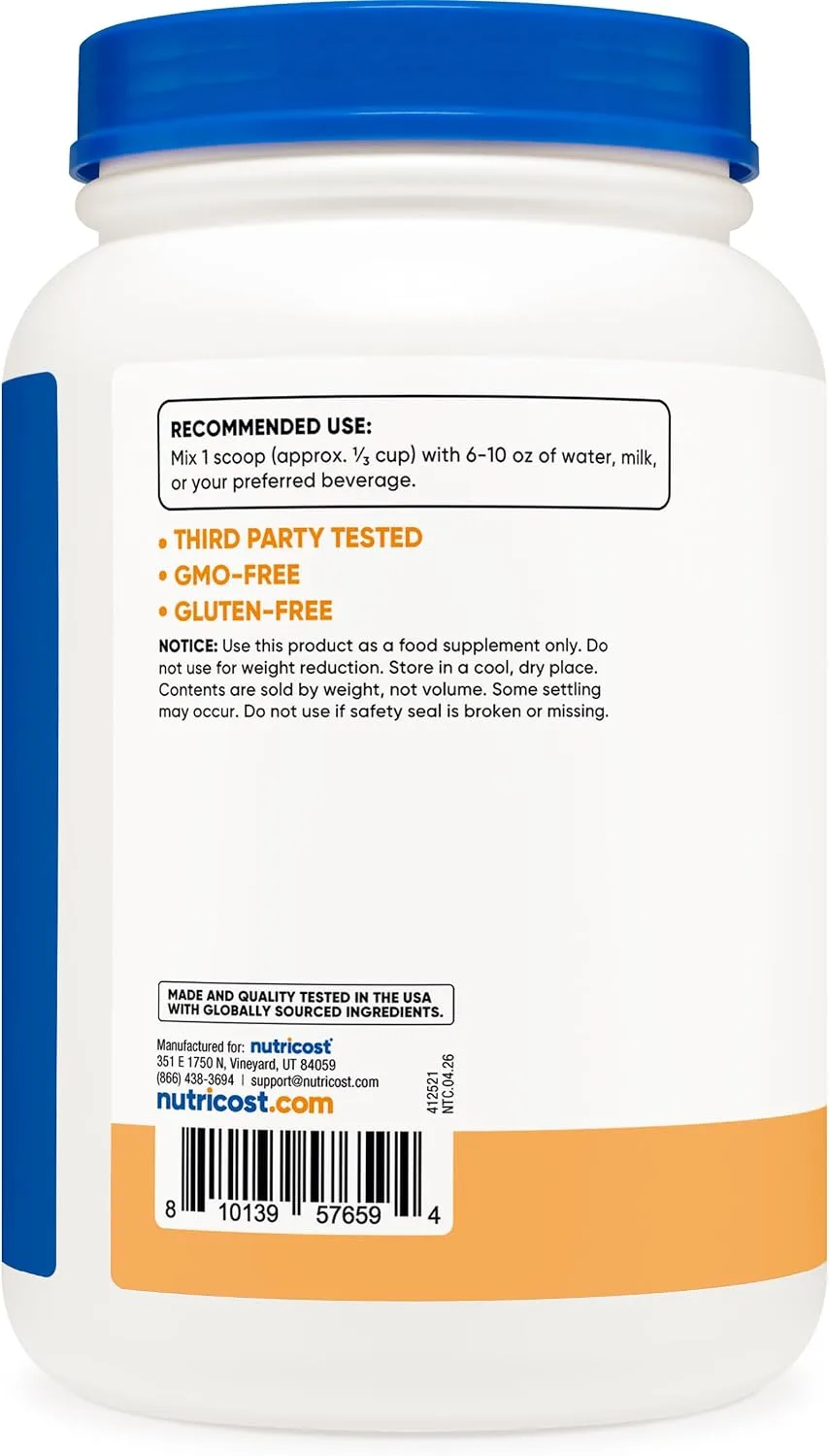 Nutricost Nutricost Whey Protein Concentrate 2 LB Churro - Angle View