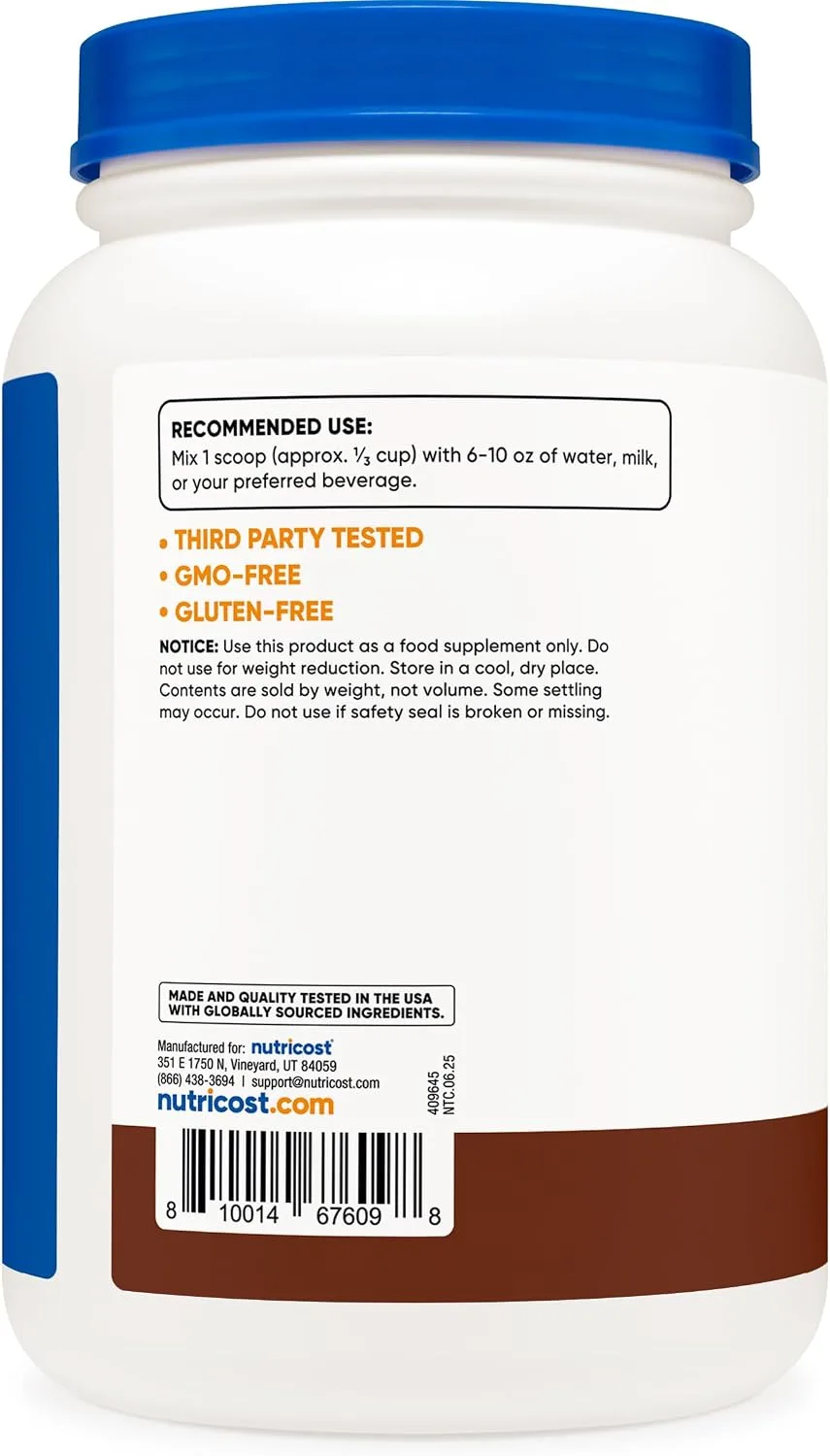 Nutricost Nutricost Whey Protein Concentrate Chocolate 2LBS - Angle View
