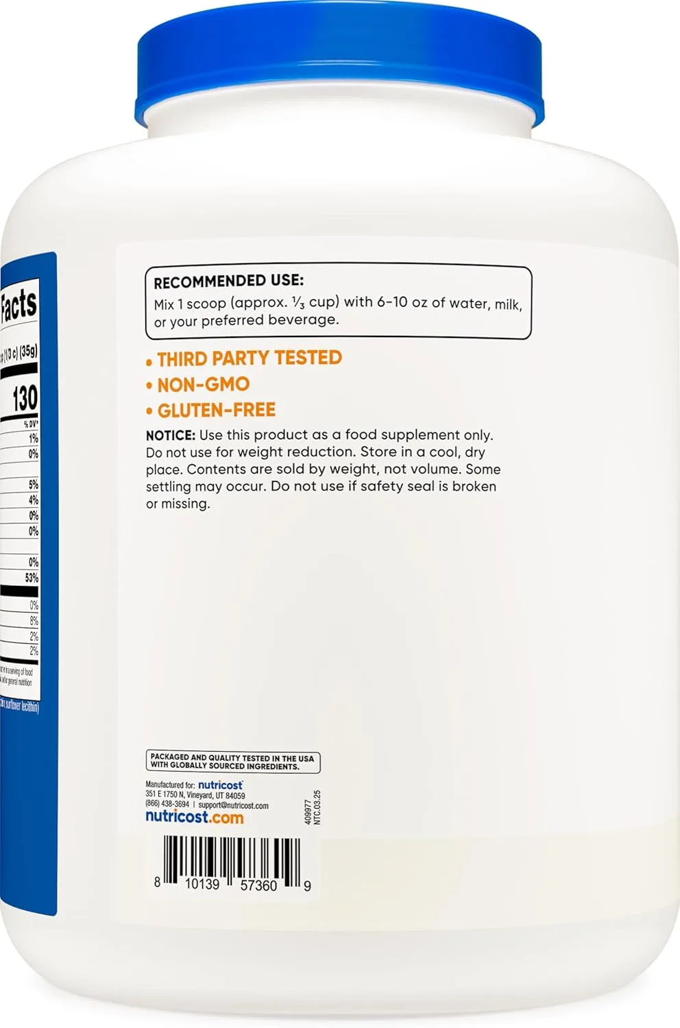 Nutricost Nutricost Whey Protein Isolate Unflavored 5LB - Ingredients View