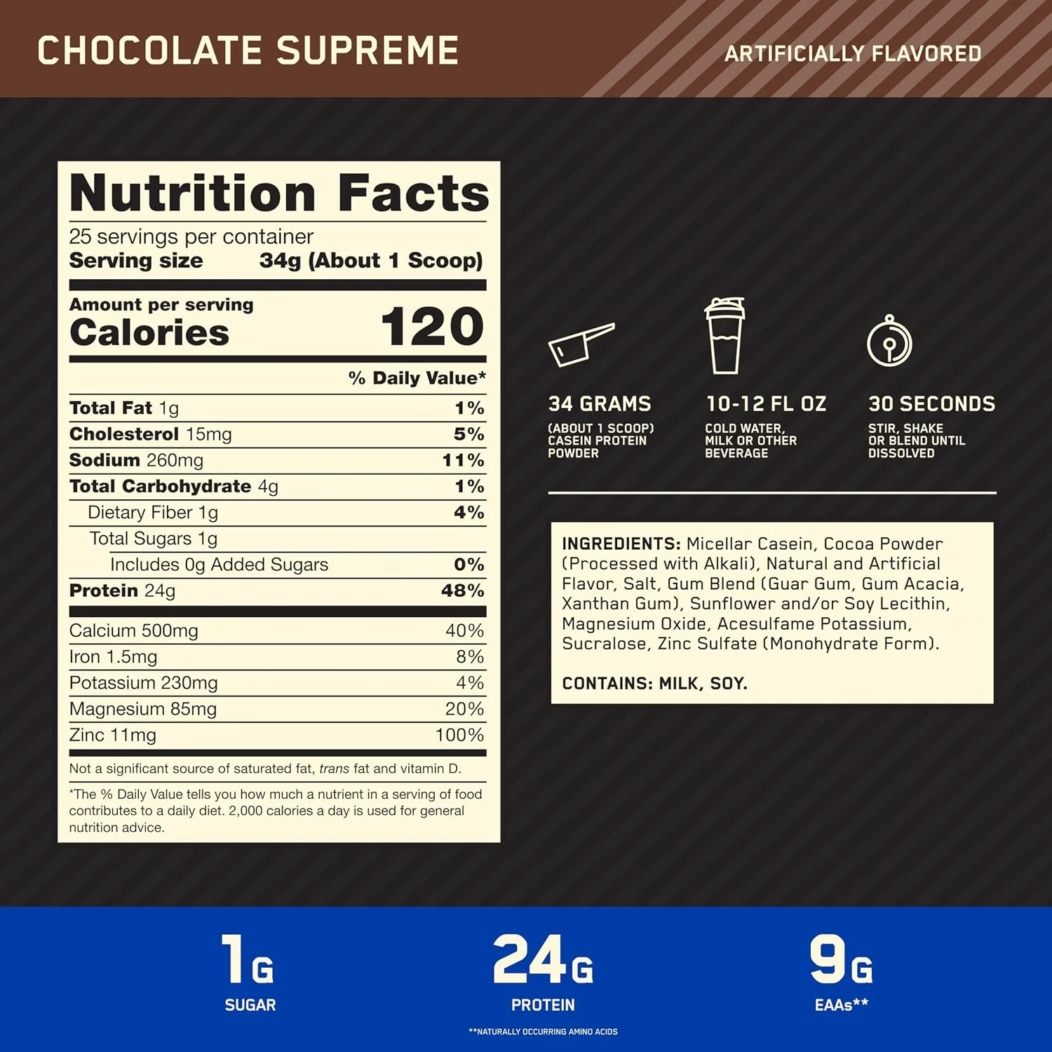 Optimum Nutrition Optimum Nutrition Gold Standard Casein Protein Powder Chocolate Supreme - Ingredients View