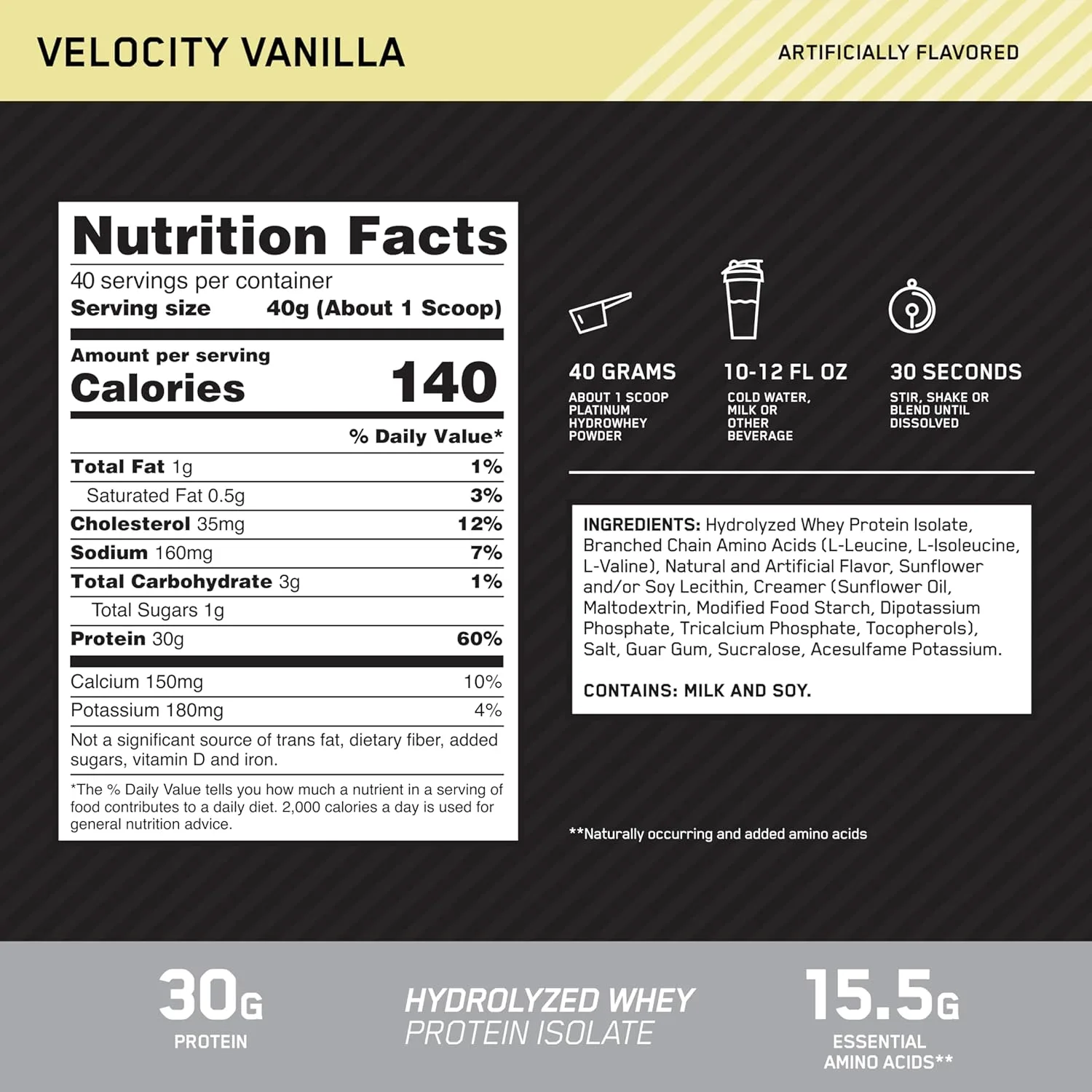 Optimum Nutrition Optimum Nutrition Platinum Hydrowhey Protein Powder - Back View