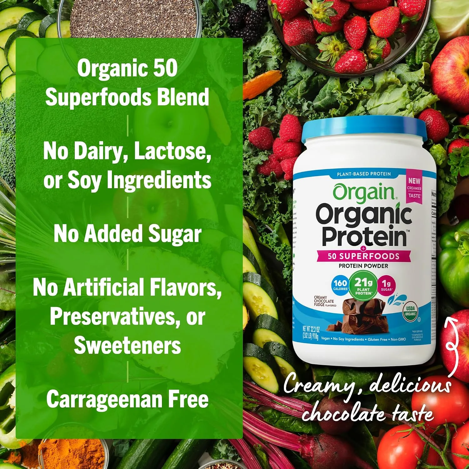 Orgain Orgain Organic Vegan Protein Powder, Chocolate - Angle View