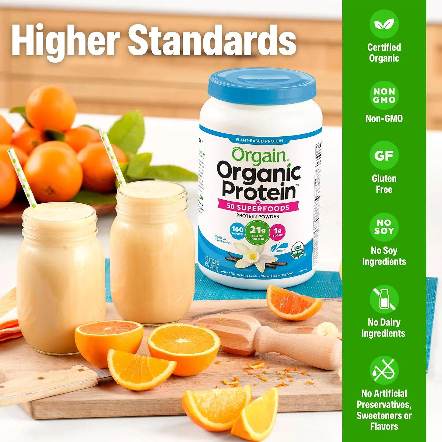Orgain Orgain Organic Vegan Protein Powder - Vanilla Bean - Back View